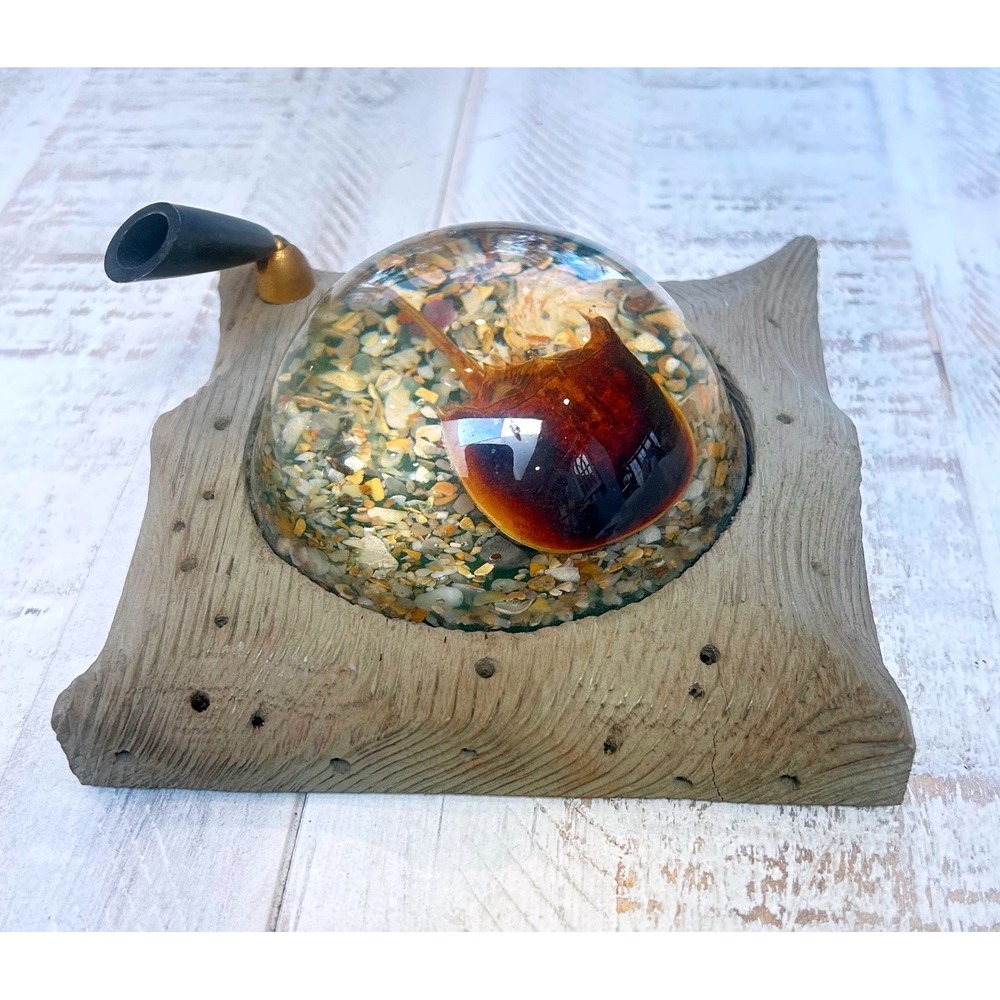 Vintage Fiddler on the Beach Horseshoe Crab Resin‎ Paperweight Cedar Pen Holder